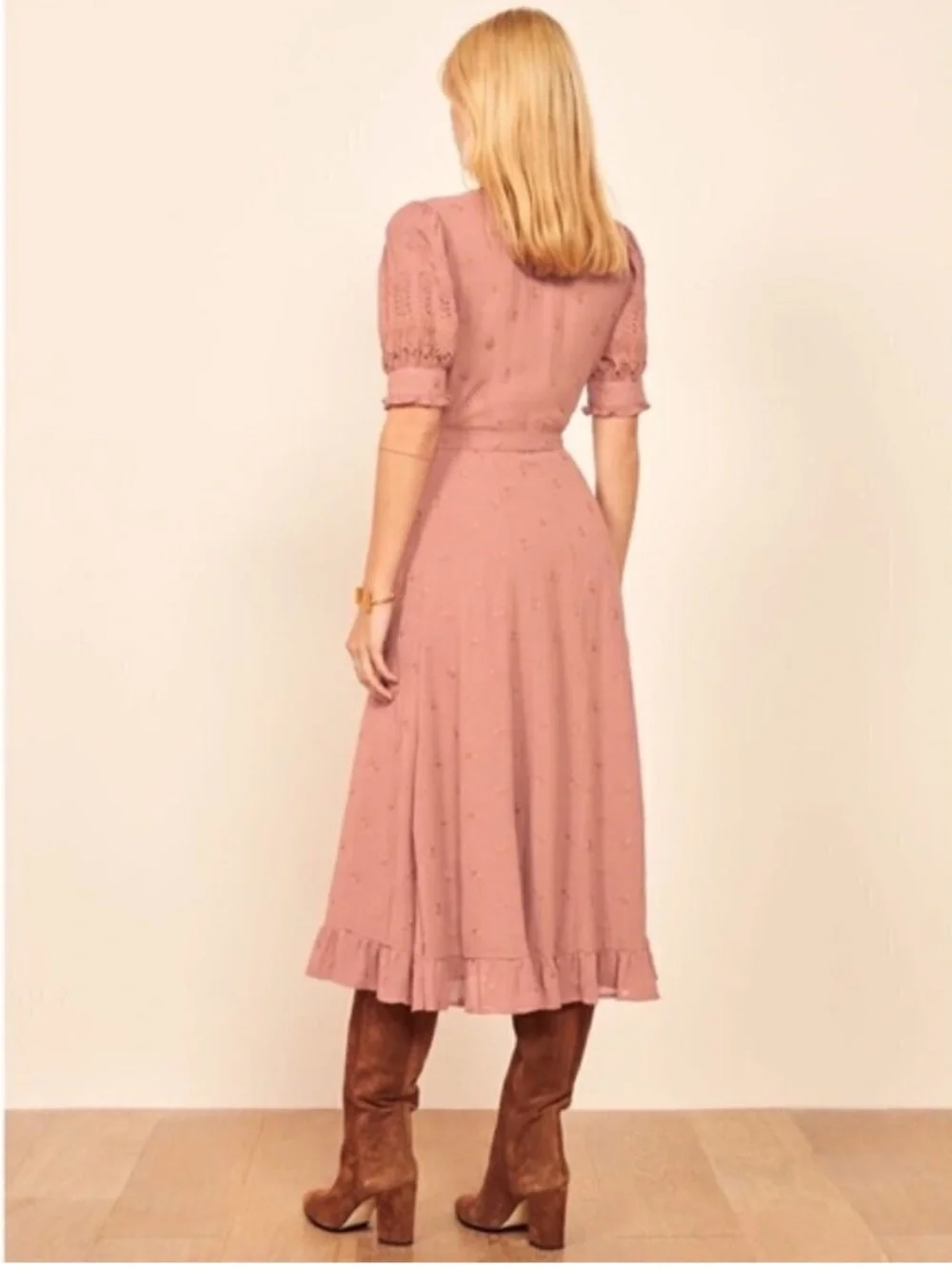 Reformation Annalise Embroidered Floral Wrap Midi Dress - Picture 2 of 15